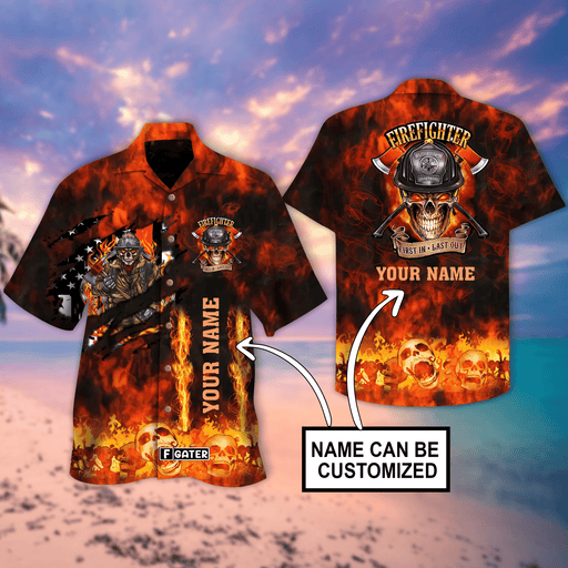 Firefighter Shirt - Firefighter Skull And Flag Custom Hawaiian Shirt - RE