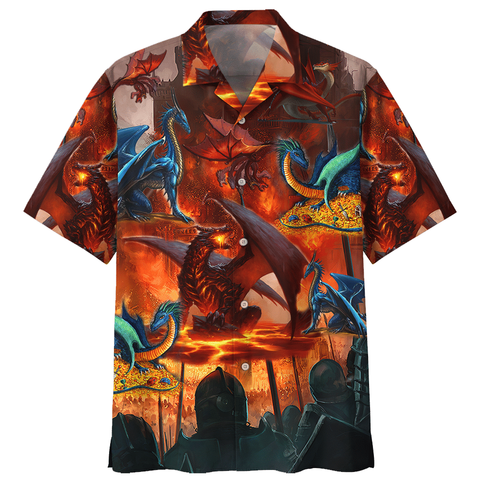 Fighting With Dragon Warrior For Treasurechest - Dragon Hawaiian Shirt