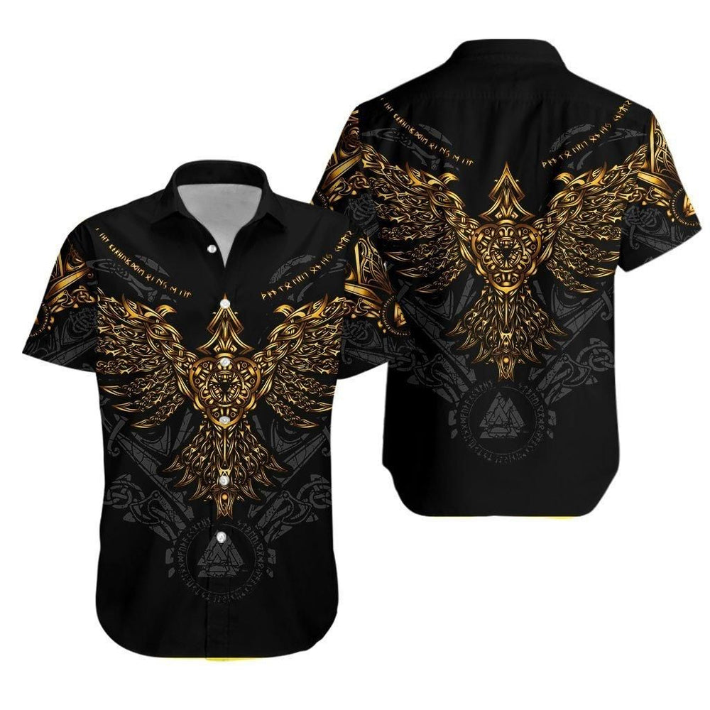 Viking Shirts - Nordic Viking Huginn Gold - Viking Hawaiian Shirt