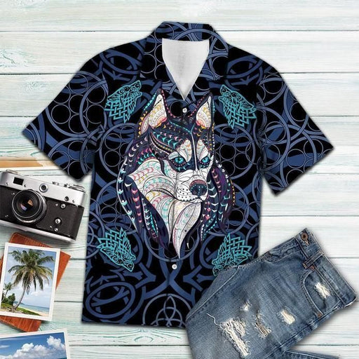 Viking Shirts - Nordic Wolf Blue Mandala Vikings Tropical - Viking Hawaiian Shirt