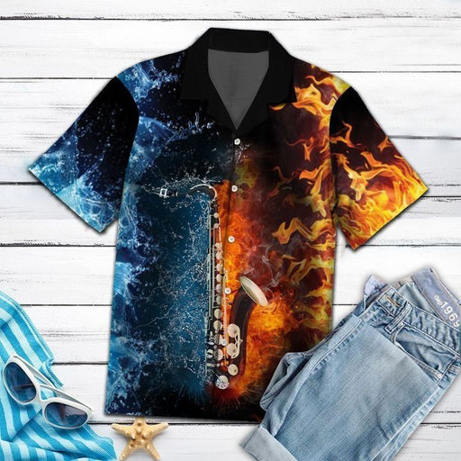 Saxophone Shirt - Saxophone With Water And Fire Music Hawaiian Shirt