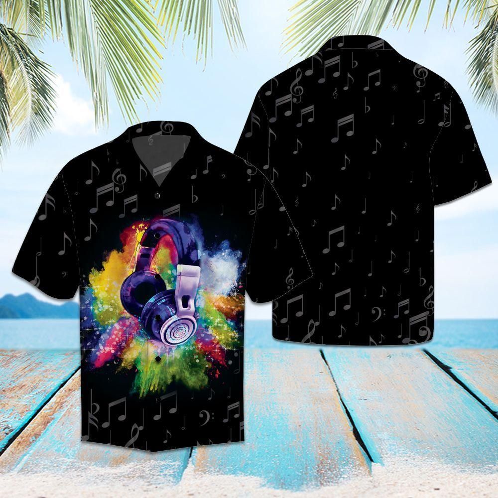 Music Shirt - Colorful Headphone Black Best Design Music Hawaiian Shirt