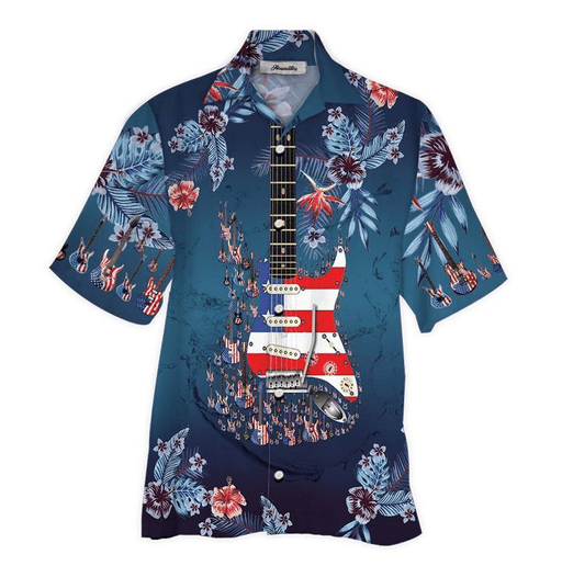 Guitar Shirt - Flag Guitar Tropical Pattern Music Hawaiian Shirt
