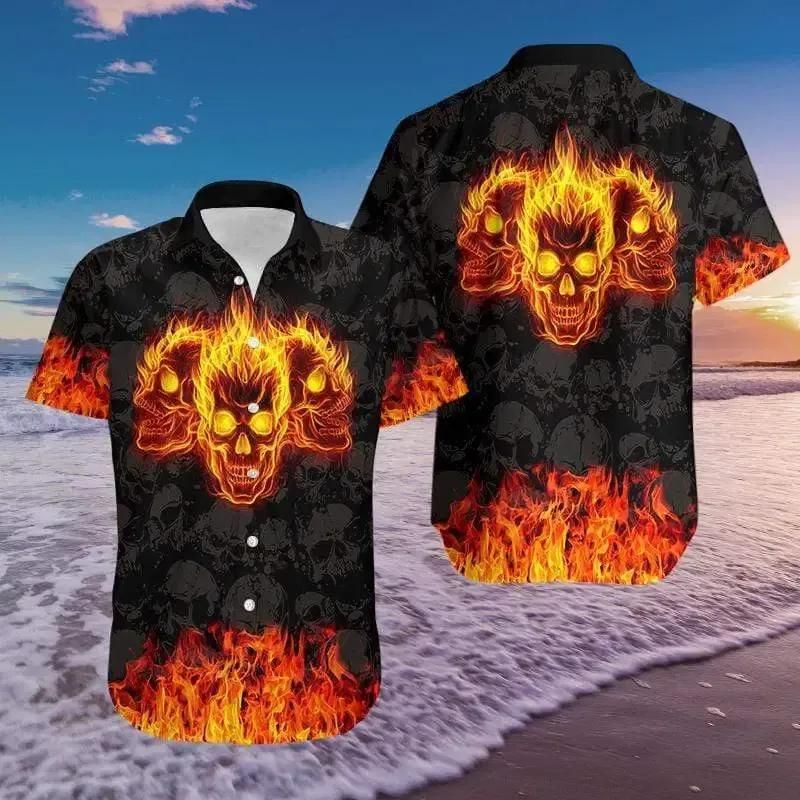 Skull Shirt - Burning Skulls Colorful Unique Unisex Hawaiian Shirt