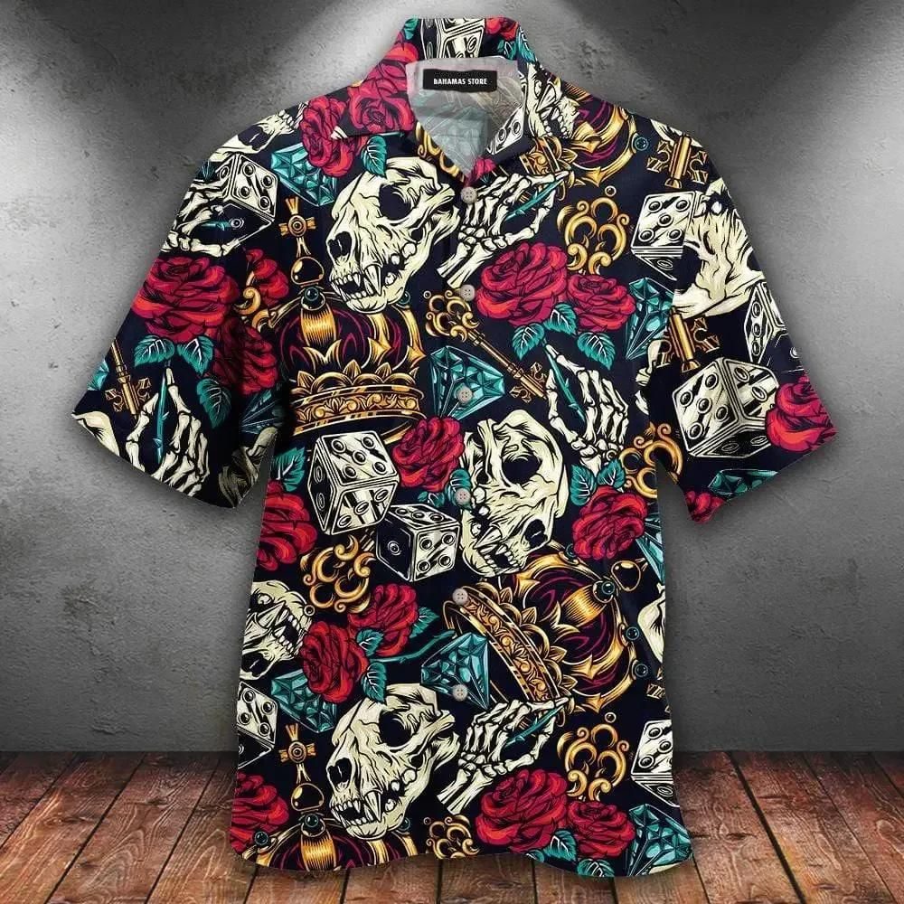 Skull Shirt - Amazing Tattoo Skull And Crown Colorful Unisex Hawaiian Shirt