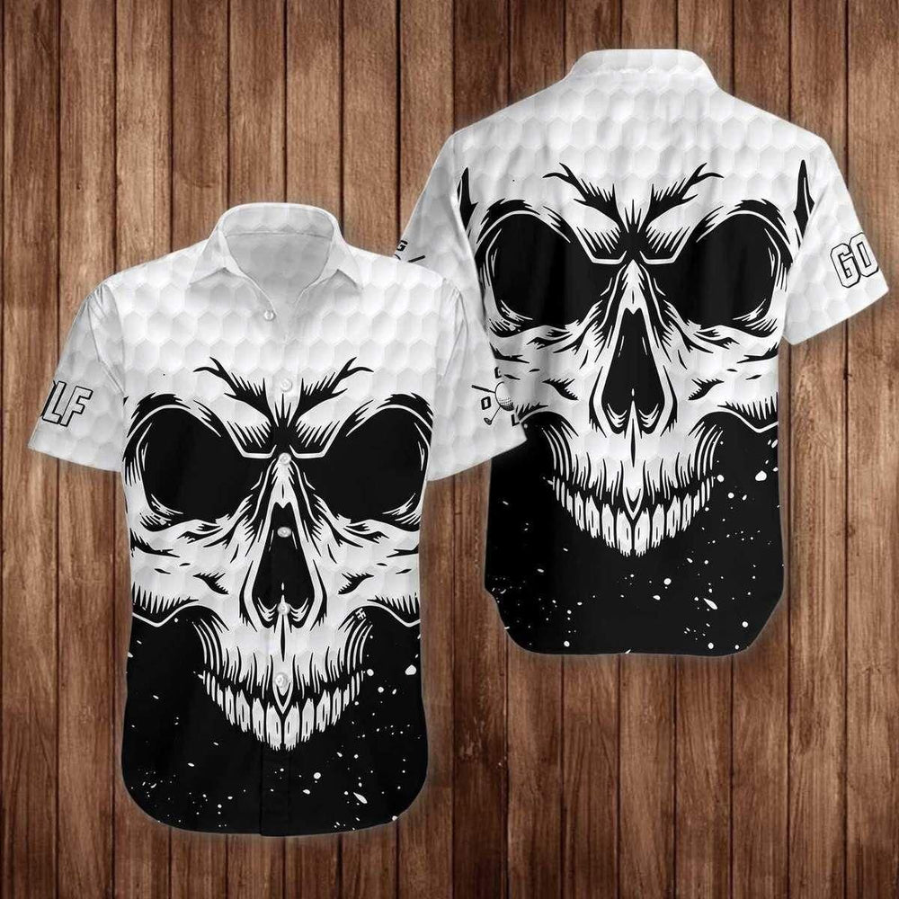 Skull Shirt - White Skull Golf Colorful Unique Unisex Hawaiian Shirt