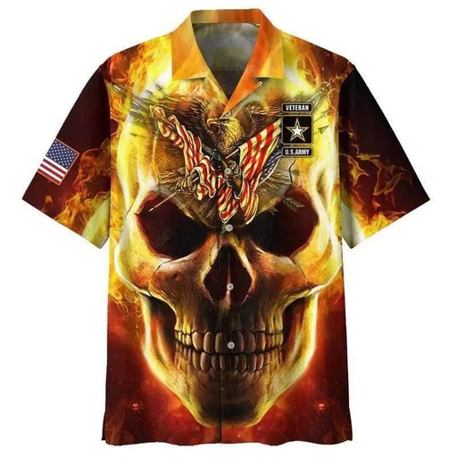 Skull Shirt - Skull Fire Eagle Patriot Colorful Amazing Unisex Hawaiian Shirt