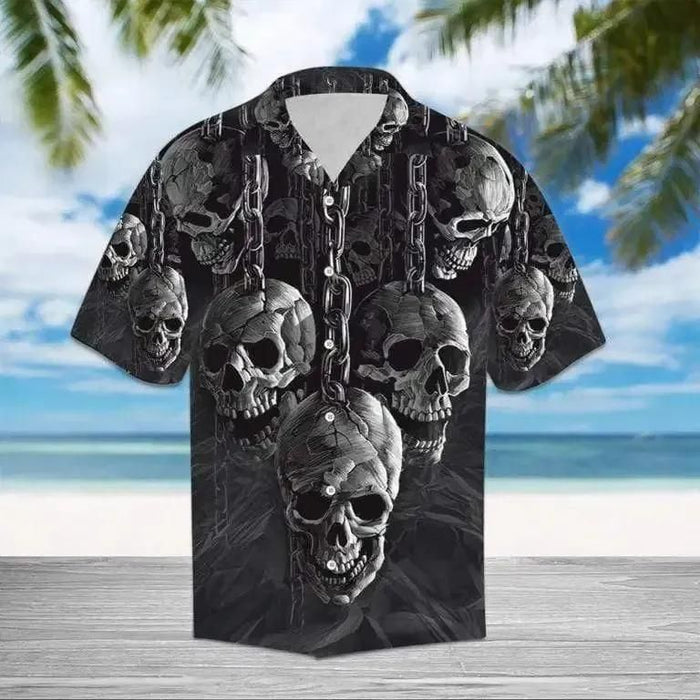 Skull Shirt - Honor Chained Skulls Grey Black Colorful Awesome Unisex Hawaiian Shirt
