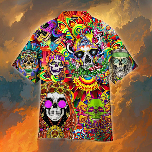Skull Shirt - Hippie Skull Colorful Awesome Unisex Hawaiian Shirt