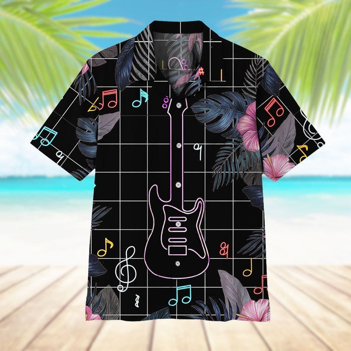 Guitar Shirt - Neon Electric Guitar Tropical Music Hawaiian Shirt