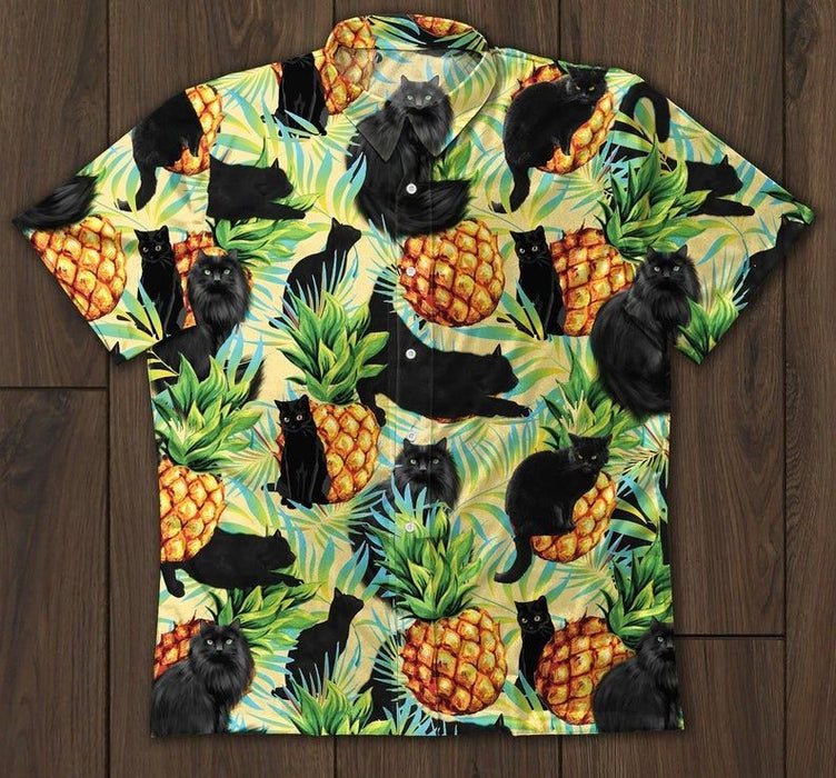 Black Cat Shirt - Black Cat Playing With Pineapple Tropical Hawaiian Shirt