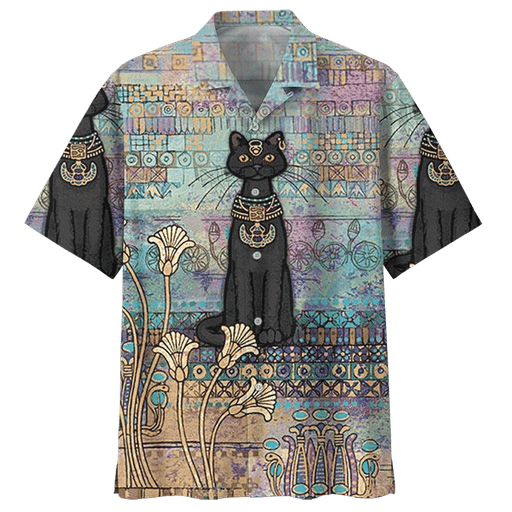 Black Sphynx Cat Shirt - Ancient Egypt Pattern Cat Hawaiian Shirt