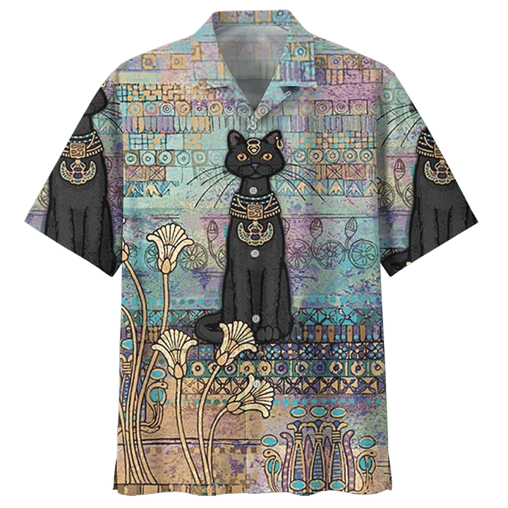 Black Sphynx Cat Shirt - Ancient Egypt Pattern Cat Hawaiian Shirt