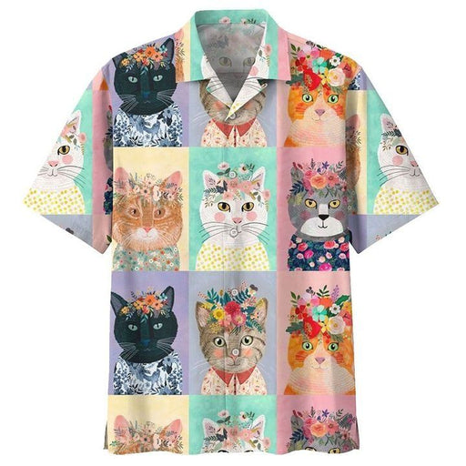Cat Shirt - Flower Cat Portrait Hawaiian Shirt