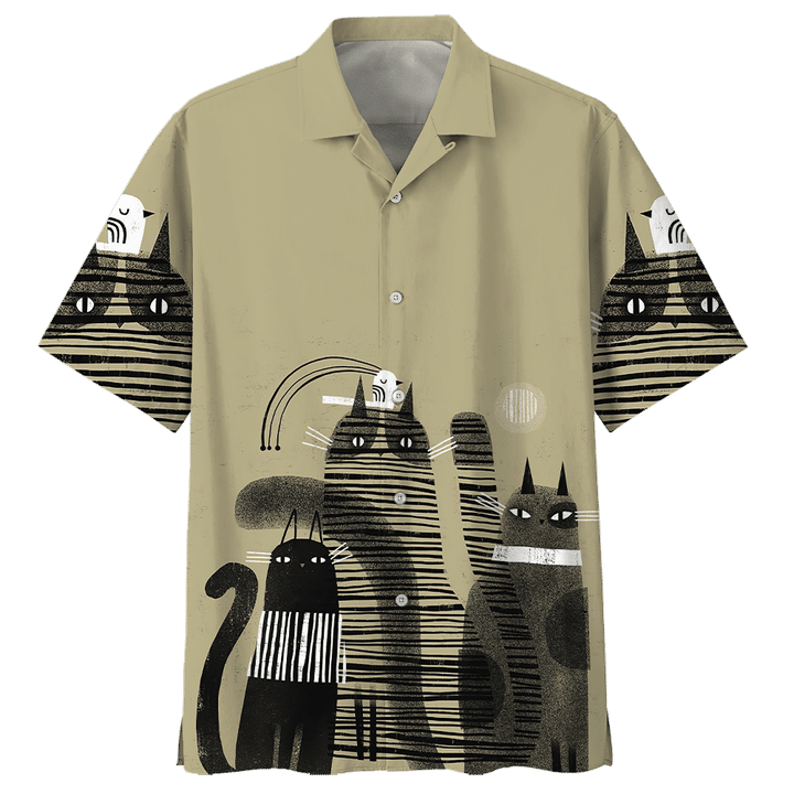 Black Cat Shirt - Illustration Black Cat Hawaiian Shirt