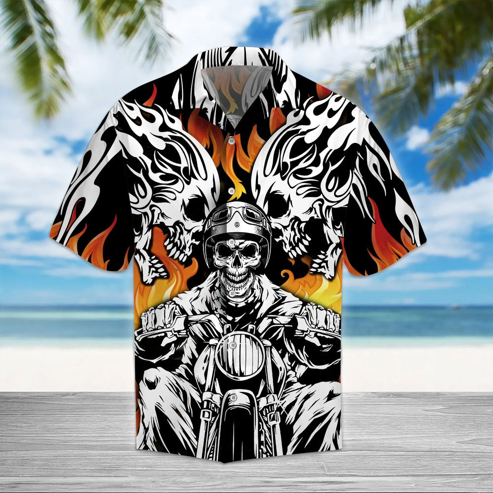 Hawaiian Motorcycle Shirts - Sports Bike Riding With Cranium Bone Unique Hawaiian Shirt