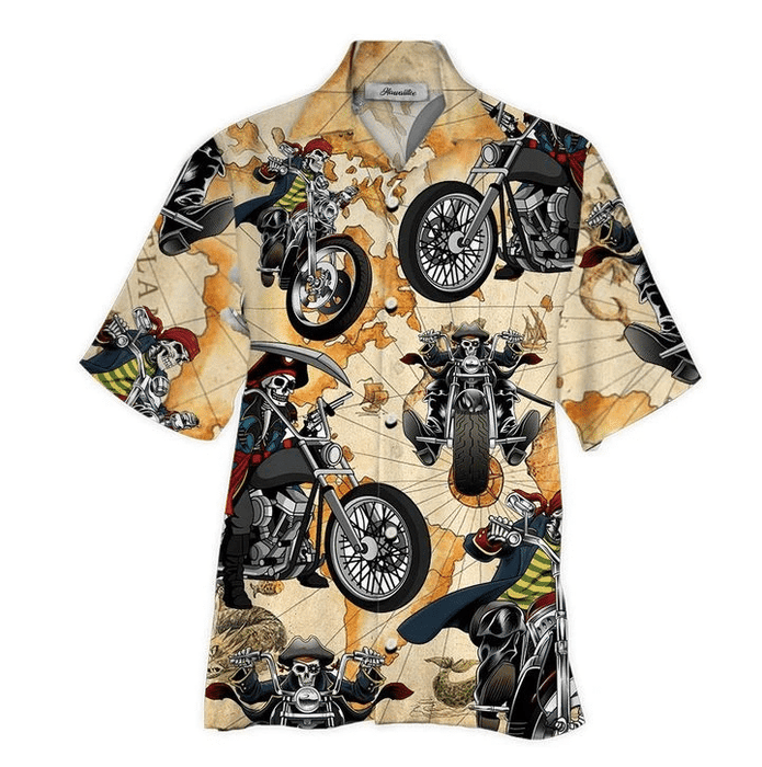 Hawaiian Motorcycle Shirts - Road King Skull Biker Unique Hawaiian Shirt