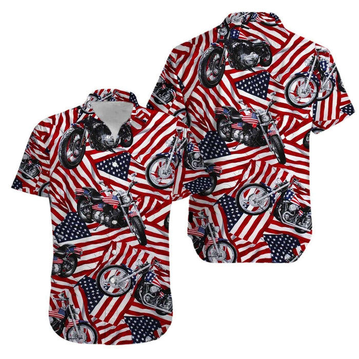 Hawaiian Motorcycle Shirts - Motorcycles Club Is On The Way American Flag Hawaiian Shirt