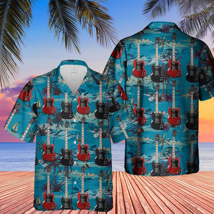 Guitar Shirt - Guitar Music Play An Electric Guitar Aloha Music Hawaiian Shirt