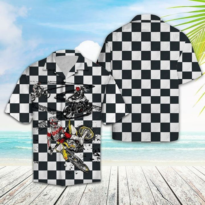 Hawaiian Motorcycle Shirts - Motorcycle Race Black And White Hawaiian Shirt