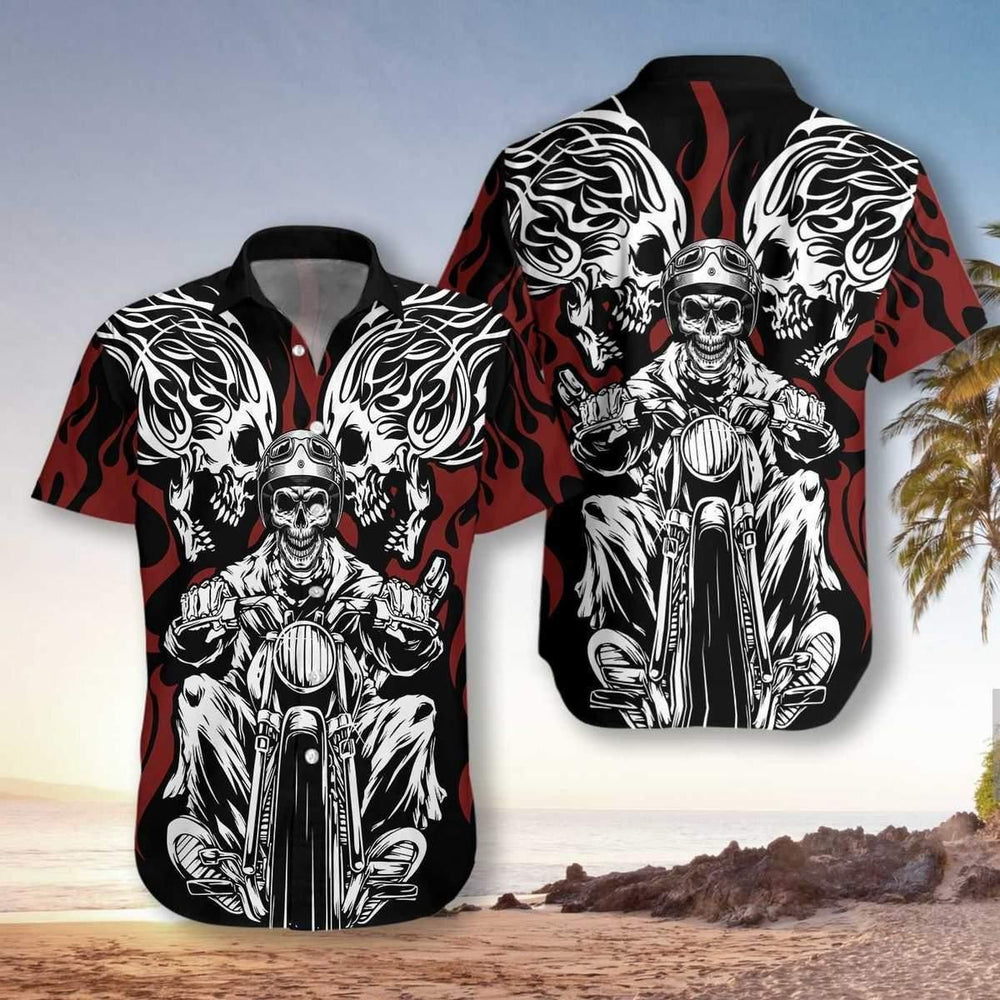 Biker Shirts - Skull Rider Motorcycle Unique Design Unisex Life Hawaiian Shirt