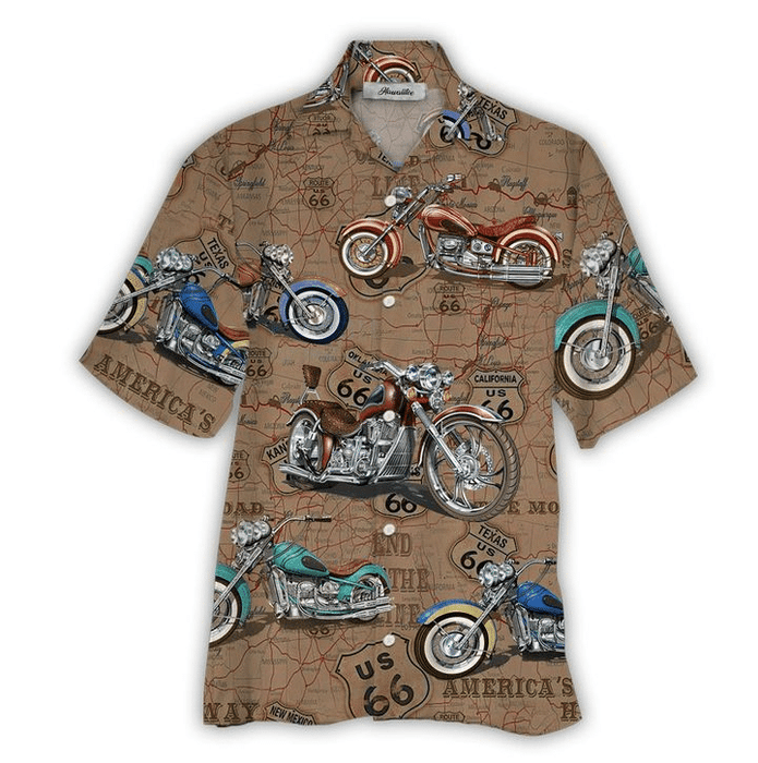 Biker Shirts - Motorcycles Vintage Route 66 Sign Hawaiian Shirt
