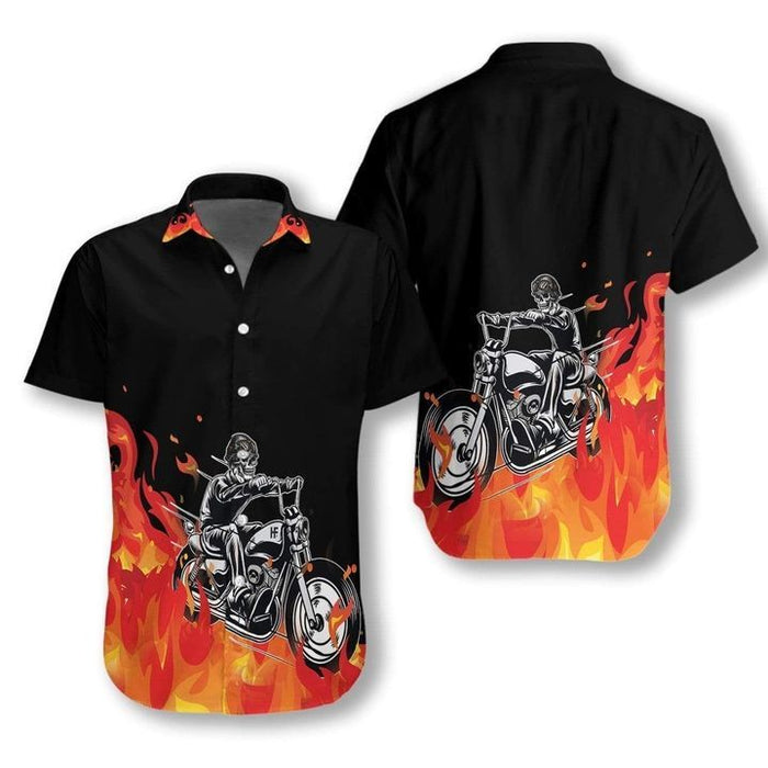 Hawaiian Motorcycle Shirts - Motorbike Skull With Fire Hawaiian Shirt