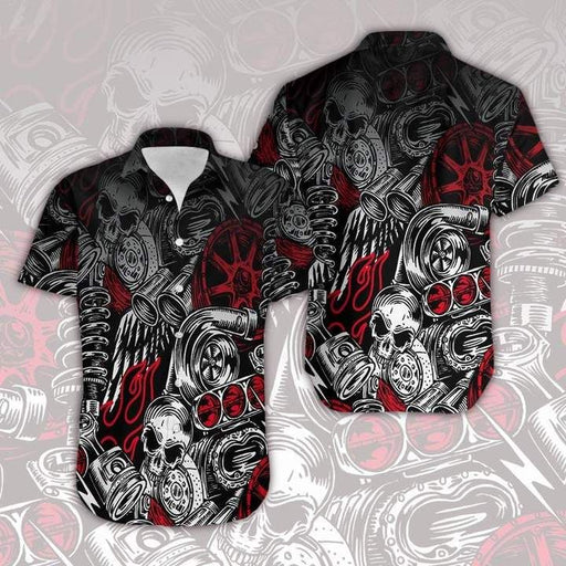 Hawaiian Motorcycle Shirts - Motorbike Skull Art Hawaiian Shirt