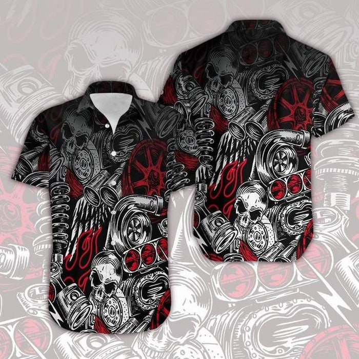Hawaiian Motorcycle Shirts - Motorbike Skull Art Hawaiian Shirt