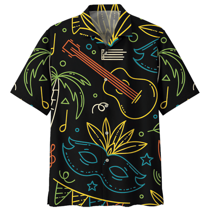 Guitar Shirt - Guitar Neon Sign Tropical Palm Music Hawaiian Shirt