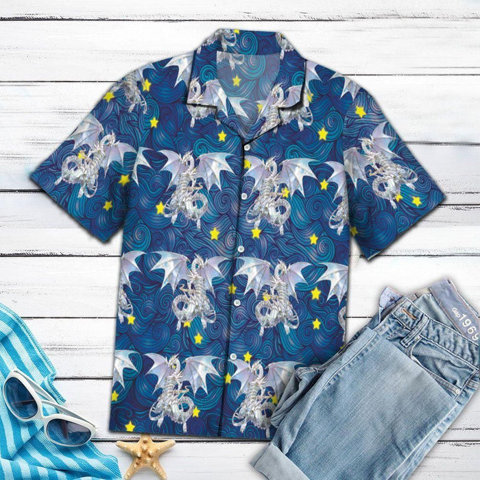 Dragon Shirt - Blue Sky And Dragon Blue Nice Design Unisex Hawaiian Shirt