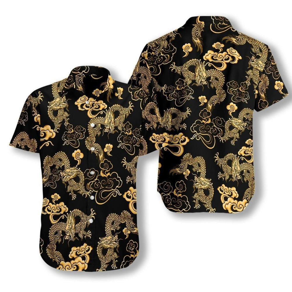 Dragon Shirt - Black Gold Oriental Dragon Unisex Hawaiian Shirt