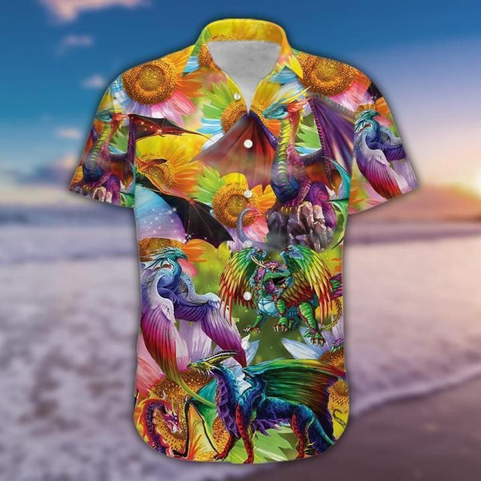 Dragon Shirt - Colorful Hippie Dragon Sunflower Unisex Hawaiian Shirt