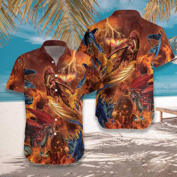 Dragon Shirt - Shape Of Fire Dragons Unisex Hawaiian Shirt