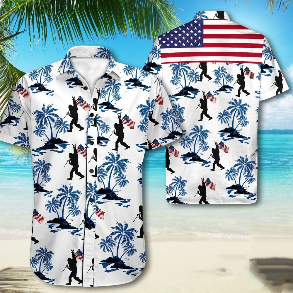 Bigfoot Proud Of America 4th Of July Tropical - Bigfoot Hawaiian Shirt