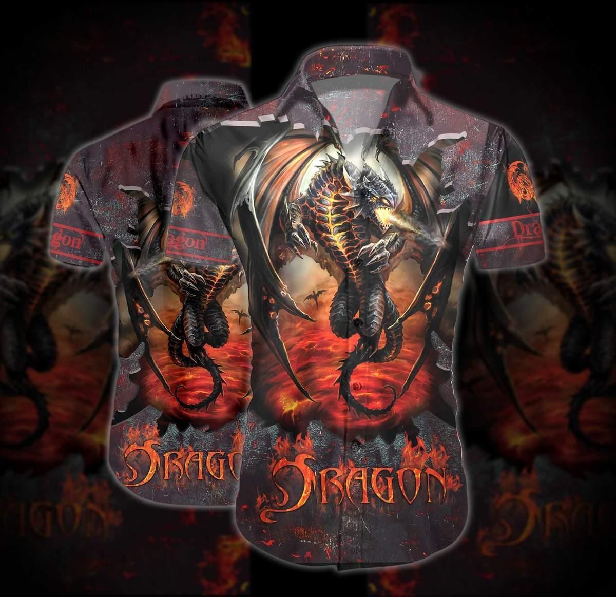 Dragon Shirt - Hell Fire Dragon Art Unisex Hawaiian Shirt