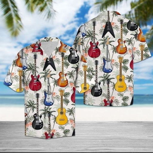 Guitar Shirt - Electric Guitar Tropical Palm Music Hawaiian Shirt