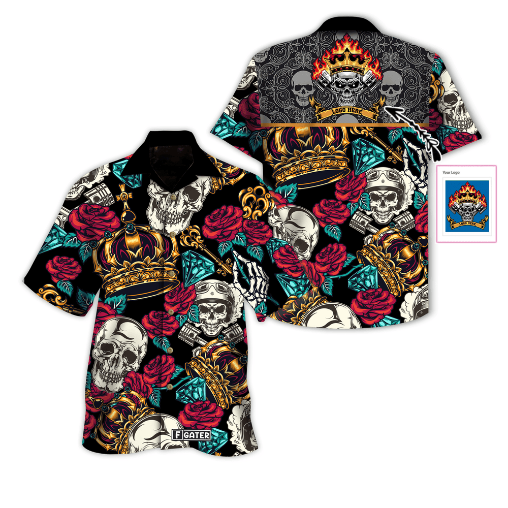 Motorcycle Shirt - Personalized Motorcycle Skull x Your Club Logo Custom Hawaiian Shirt