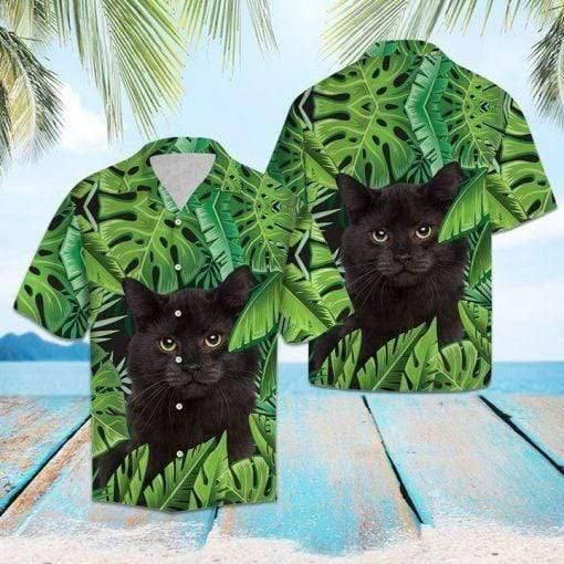 Black Cat Shirt - Beach Hawaii Black Cat Tropical Unisex Hawaiian Shirt