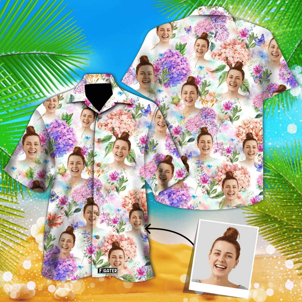 Custom Shirt - Hydrangea Flower Custom Face Floral Pattern Custom Unique Hawaiian Shirt RE