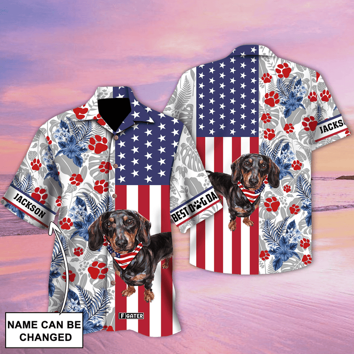 Dog Shirts - Miniature Dachshund Puppies American Flag Pattern Unique Custom Hawaiian Shirt RE