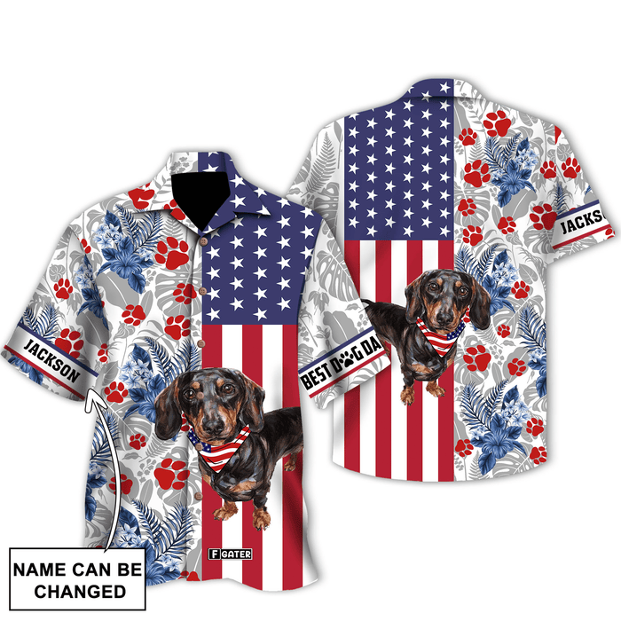 Dog Shirts - Miniature Dachshund Puppies American Flag Pattern Unique Custom Hawaiian Shirt RE