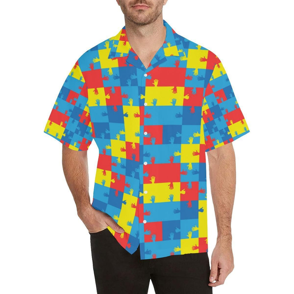 Autism Awareness Shirt - Colorful Red Blue & Yellow Autism Awareness Design Hawaiian Shirt