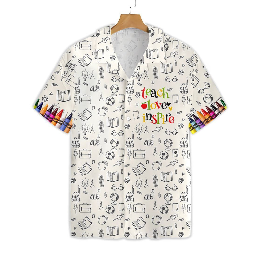Teacher Shirts - Teach Love Inspire Crayons Pattern Unique Hawaiian Shirt