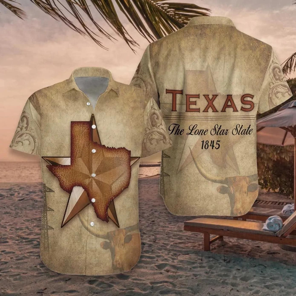 Texas The Lone Star State Brown Unique Design Unisex Hawaiian Shirt