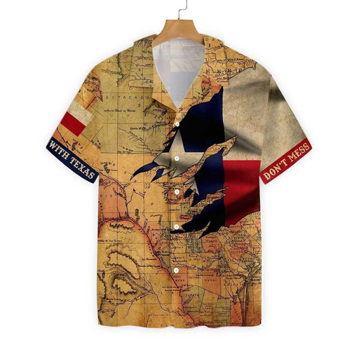 Texas Flag And Map Dont Mess With Texas Brown Unique Design Unisex Hawaiian Shirt