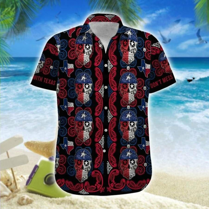 Texas Flag With Skull Bone Pattern Unique Hawaiian Shirt