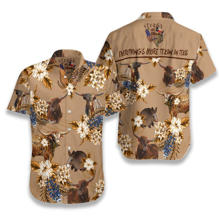 Everything’s More Texan In Texas Longhorn Cattle Unique Hawaiian Shirt