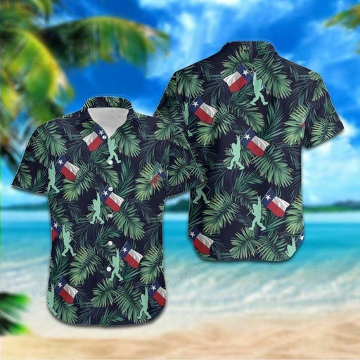 Tropical Bigfoot With Texas Flag Unique Hawaiian Shirt