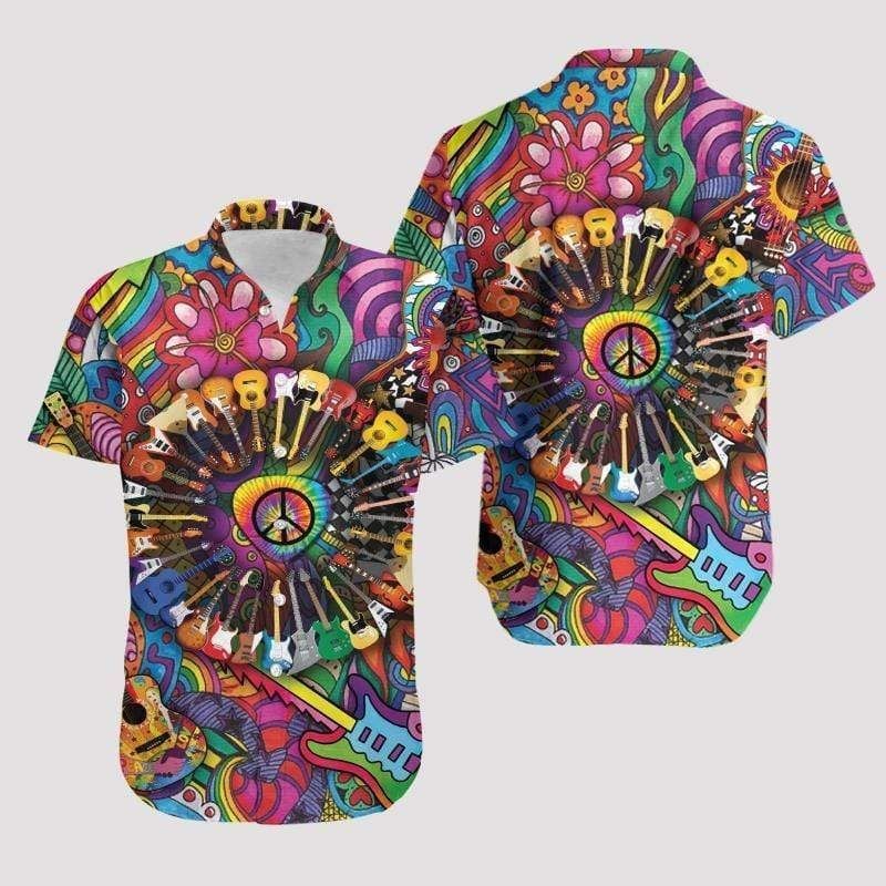 Hippie Shirt - Hippie Guitar Music Psychedelic Pattern Unique Hawaiian Shirt